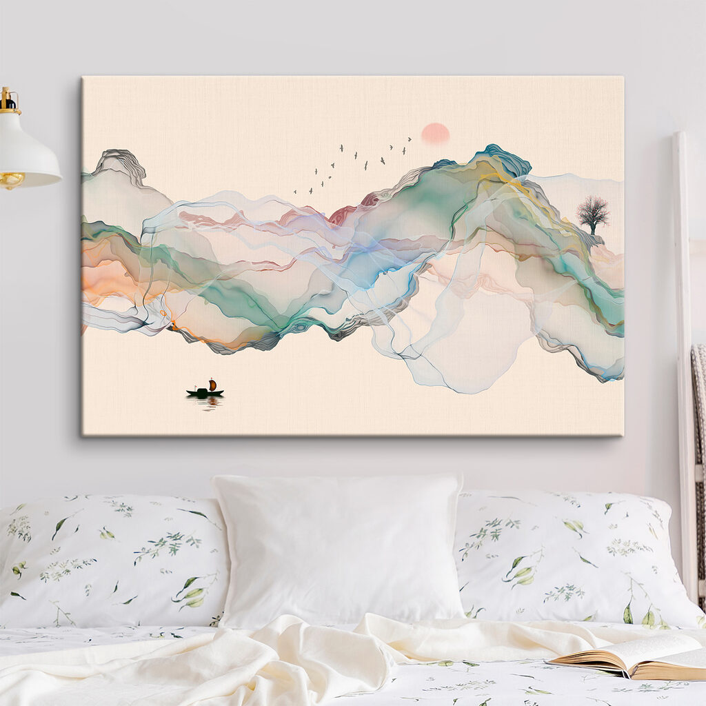 A painting of a boat in the water