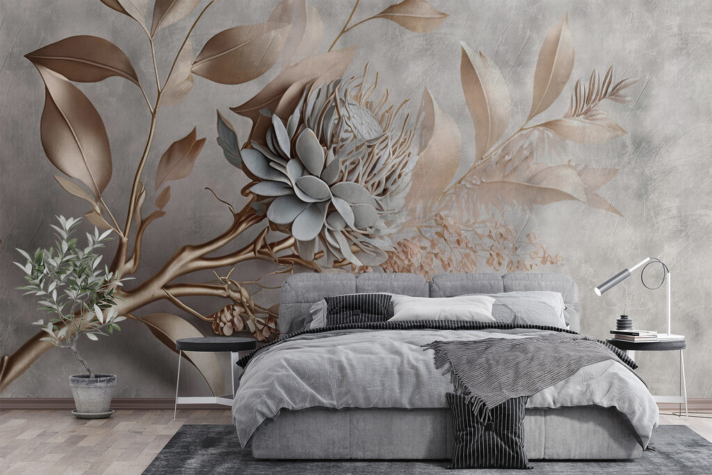 Elegant paper flowers and delicate leaves Elegant paper flowers and delicate leaves