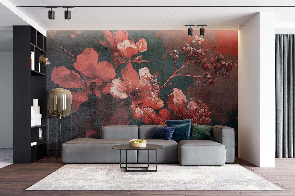 Vibrant blossoms amid dark foliage