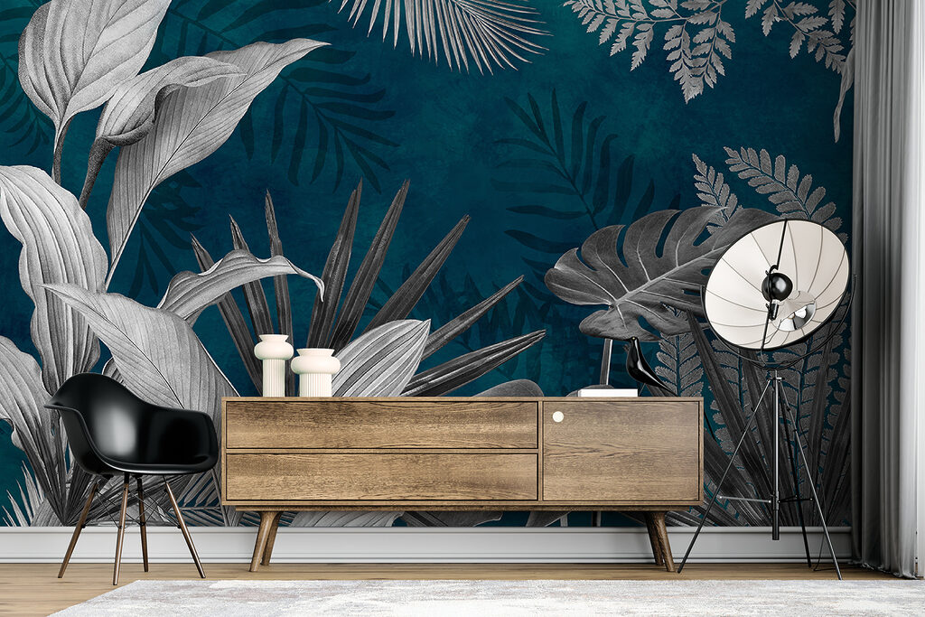 Group of leaves on a blue background