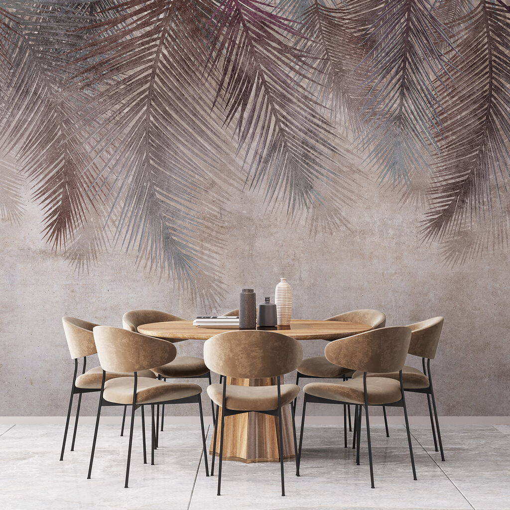 Muted palm leaves on textured background