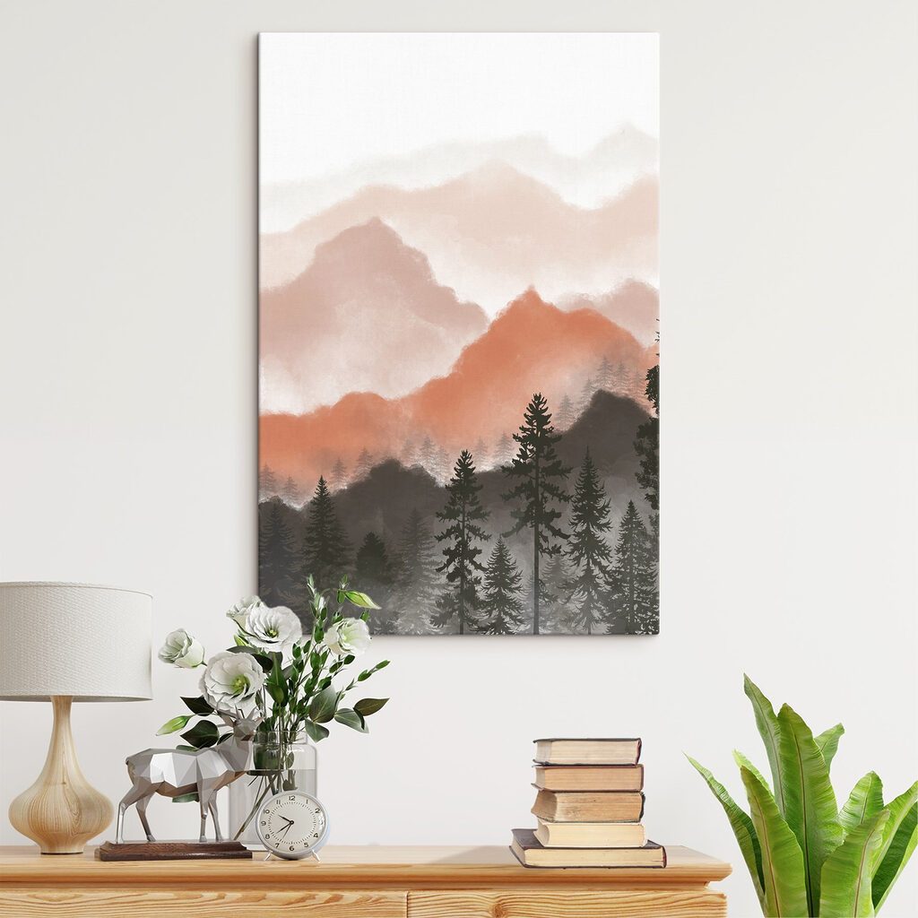 A landscape of mountains and trees