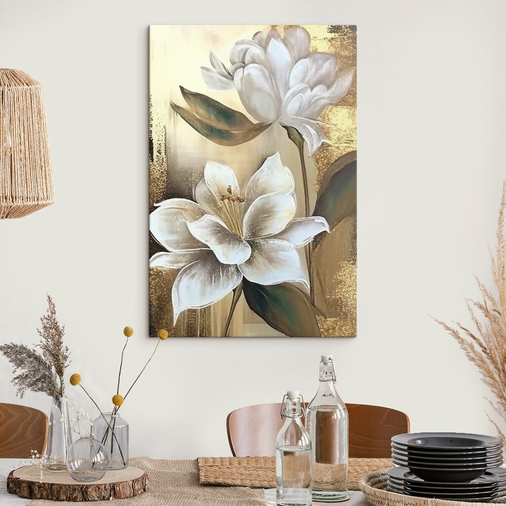 A painting of flowers on a wall