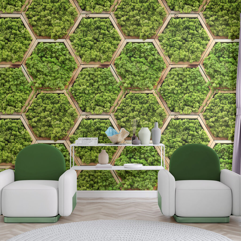 Wall of plants in hexagons Wall of plants in hexagons