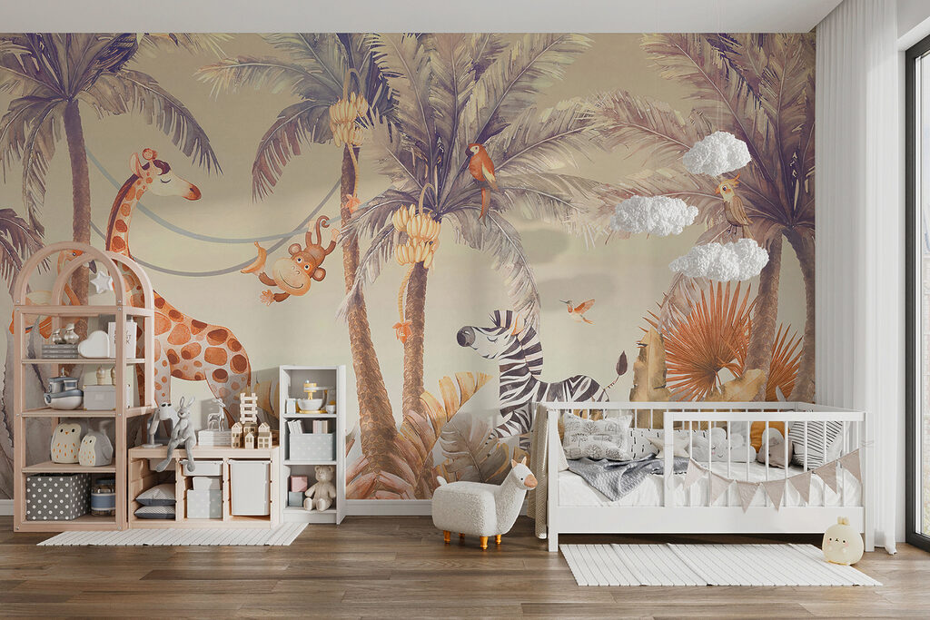 Giraffe and zebra in a jungle Giraffe and zebra in a jungle