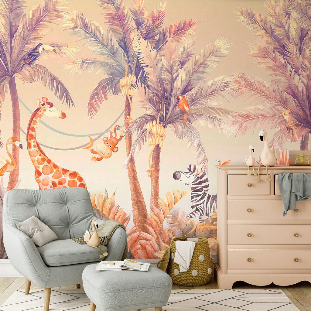 Giraffe and zebra in a jungle Giraffe and zebra in a jungle