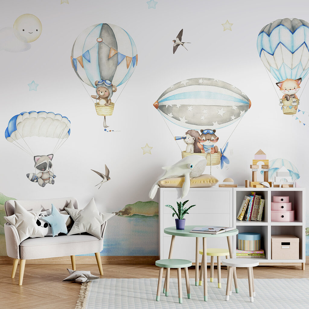 Group of animals in hot air balloons Group of animals in hot air balloons