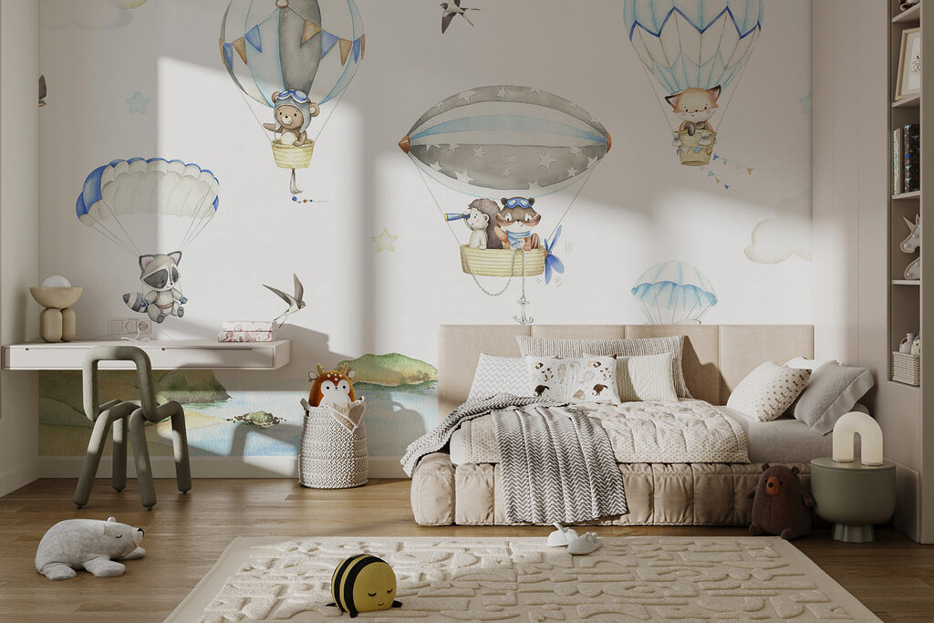 Group of animals in hot air balloons Group of animals in hot air balloons