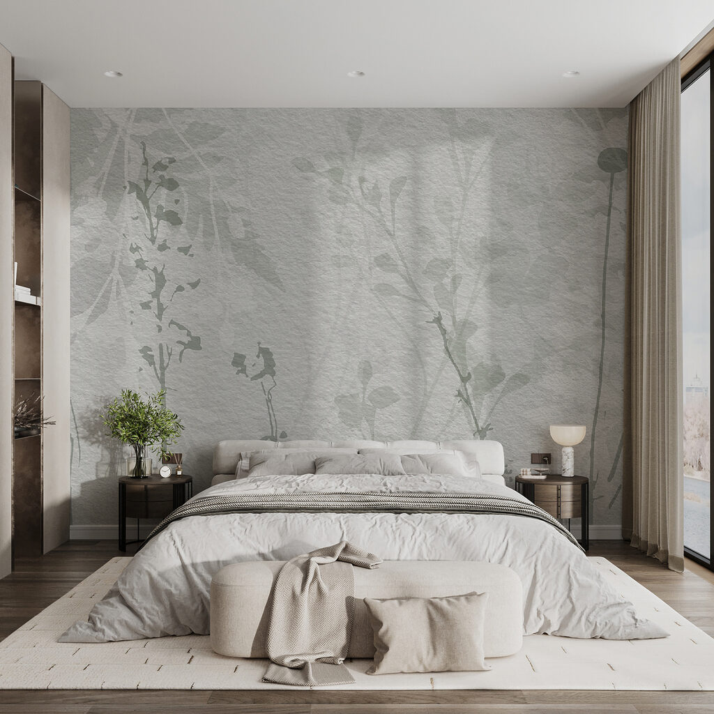 White wall with green leaves