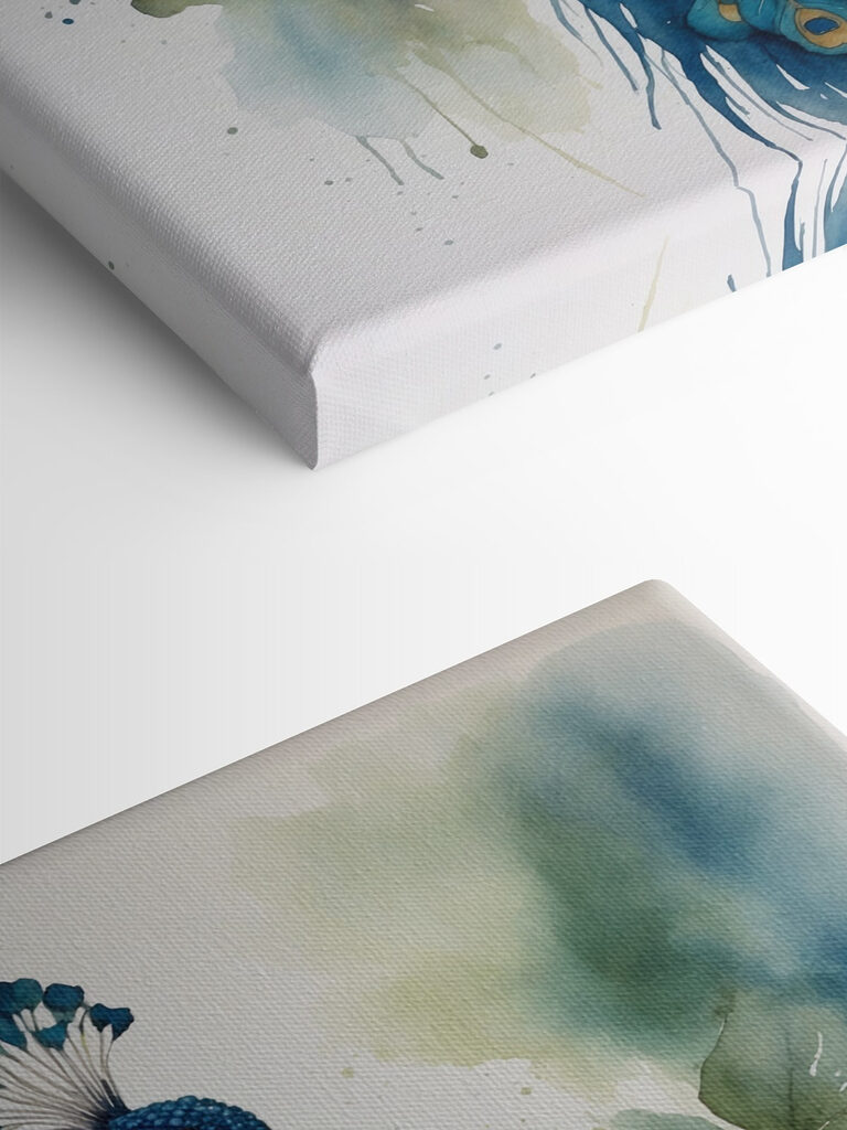 A watercolor of a peacock