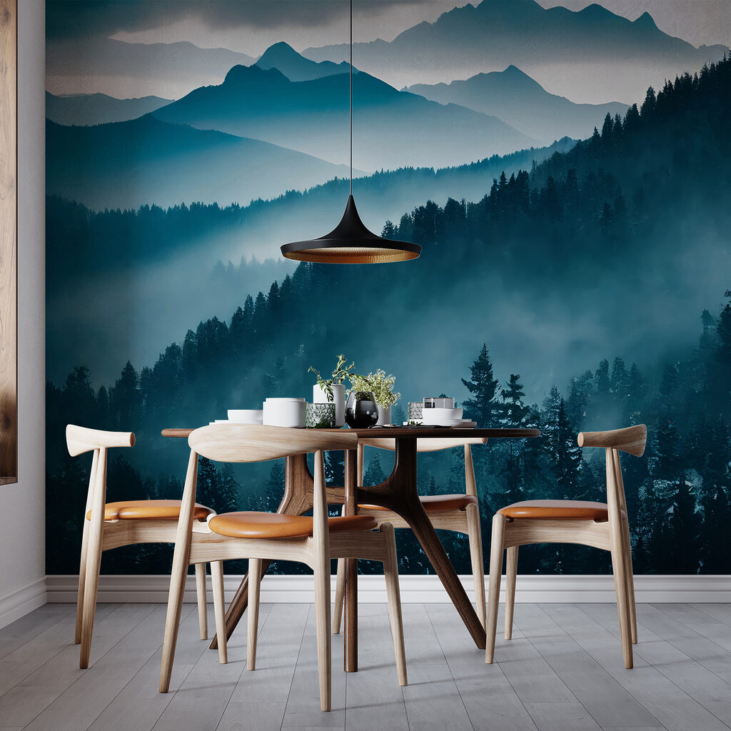 Mountain range with trees and fog Mountain range with trees and fog