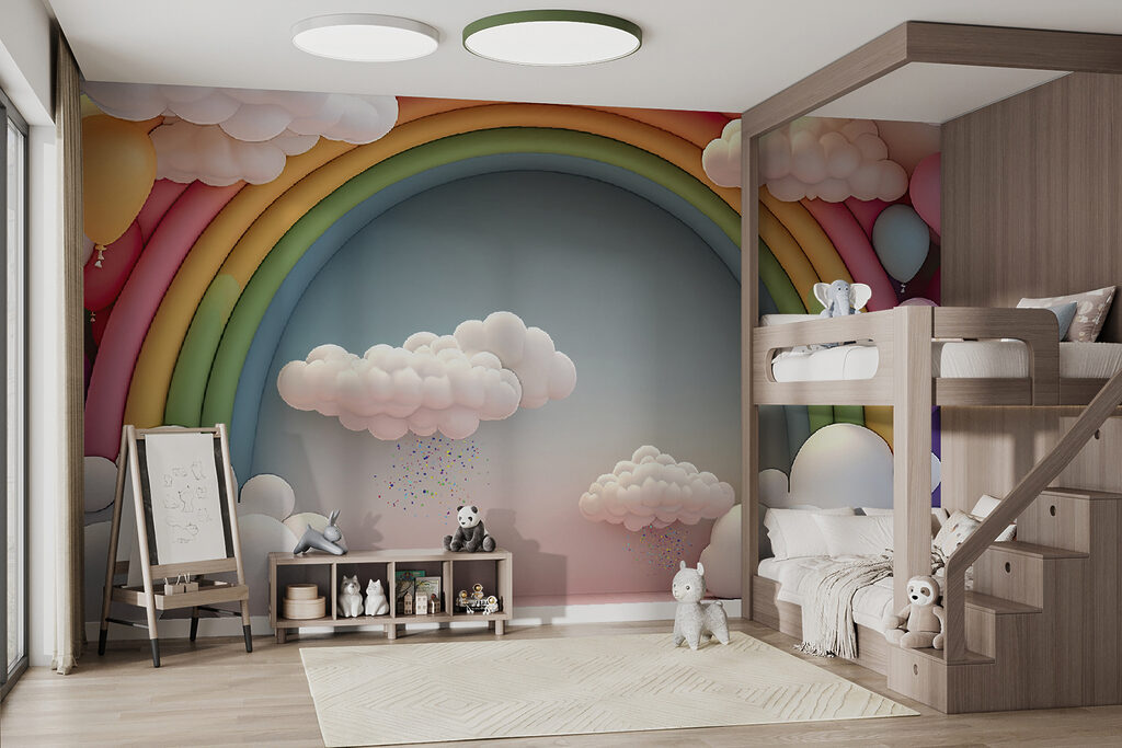 Rainbow and clouds in a room