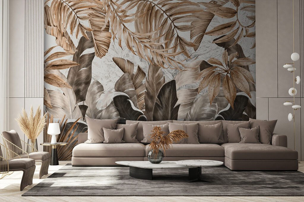 Tropical leaves in earthy tones