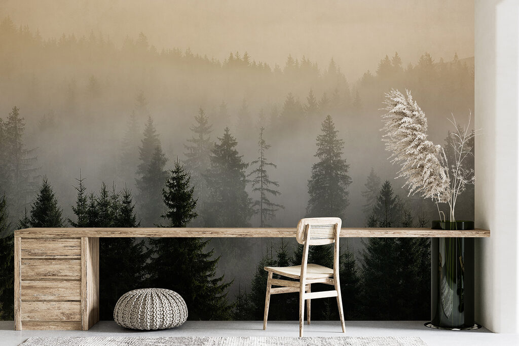 Foggy forest with trees