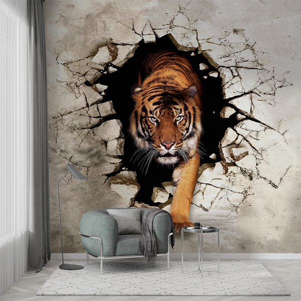 Tigris jön ki egy lyukból a falon Tigris jön ki egy lyukból a falon