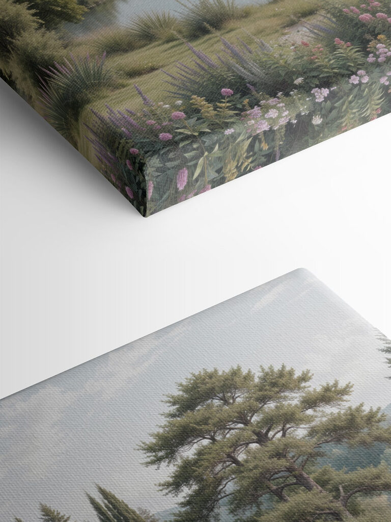 Lake with trees and grass and flowers