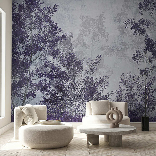 A group of trees with purple leaves