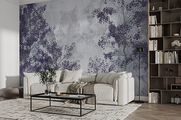 A group of trees with purple leaves