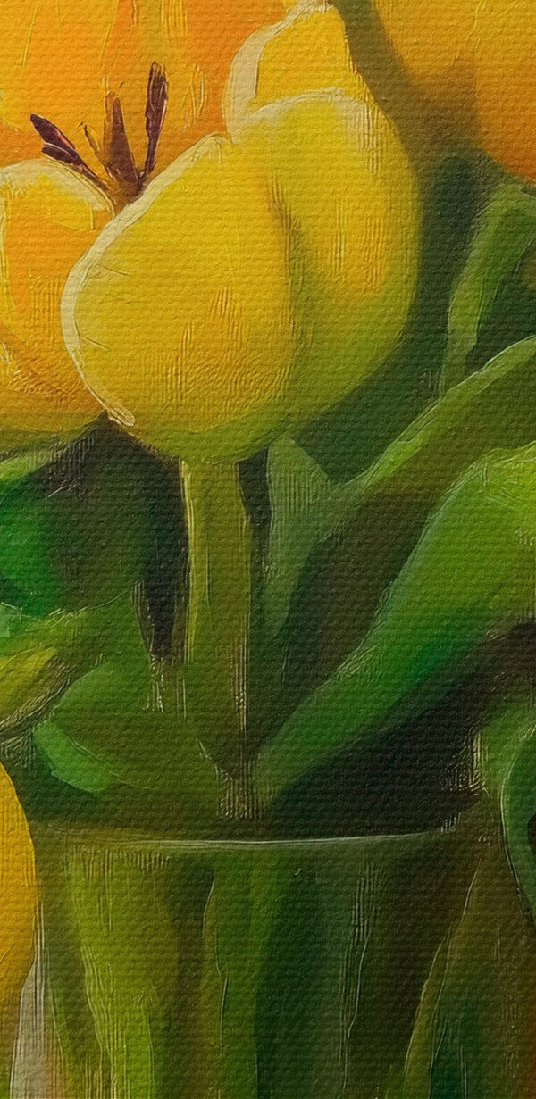 Sárga tulipánok festménye üvegvázában Sárga tulipánok festménye üvegvázában