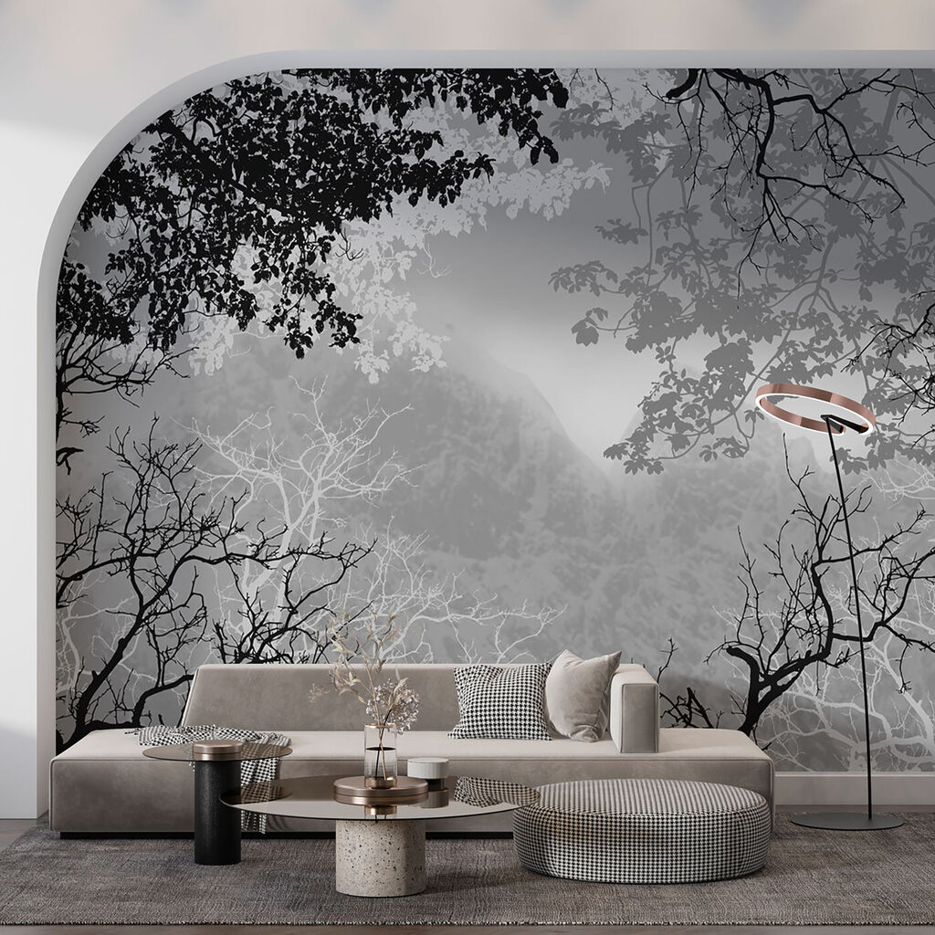 A group of trees with branches and leaves