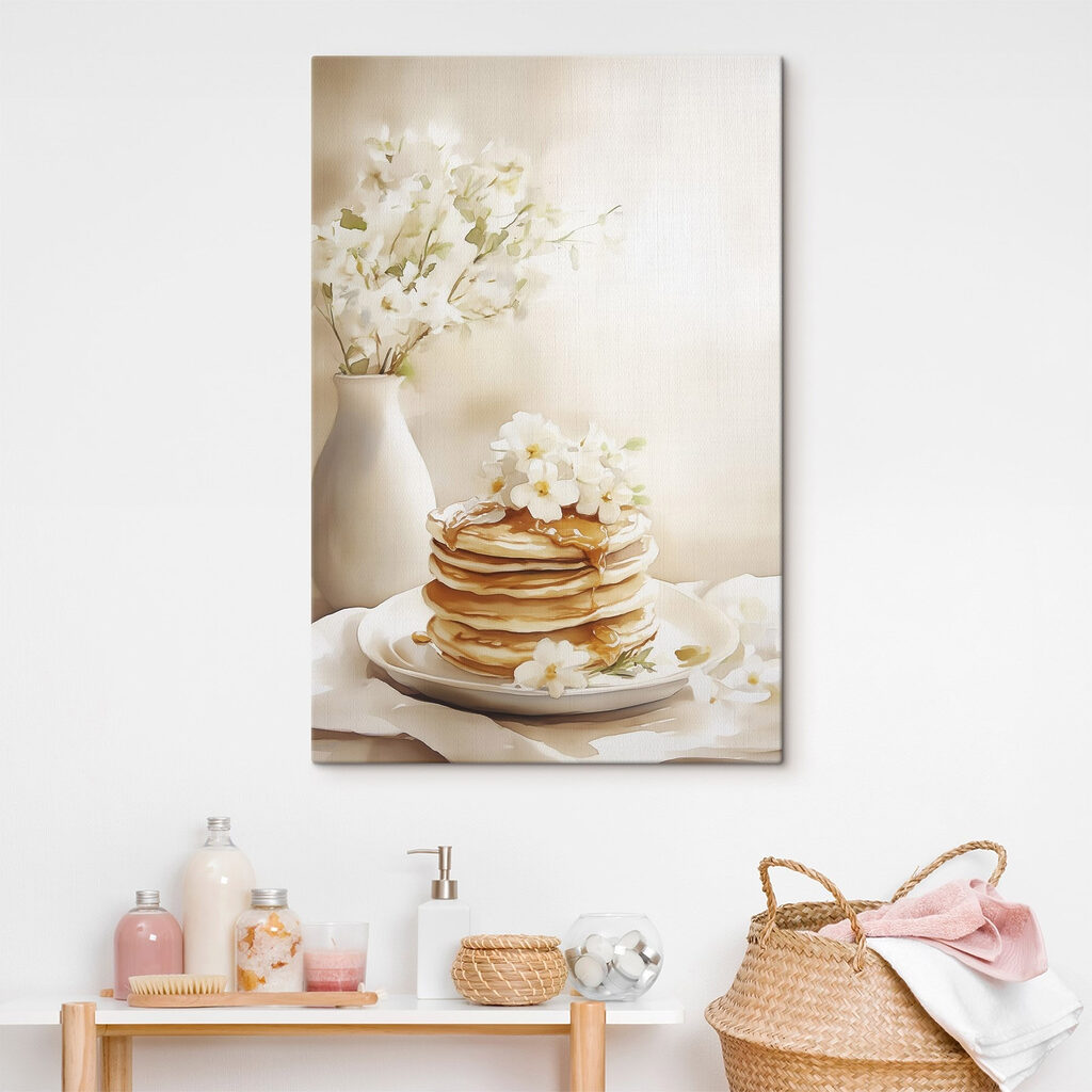 Stack of pancakes with flowers on top