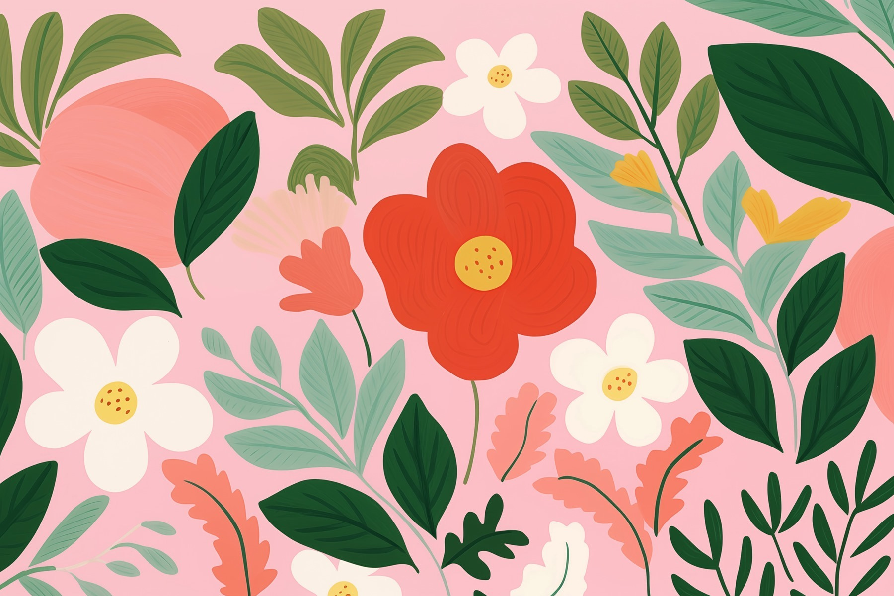 Pattern of flowers and leaves