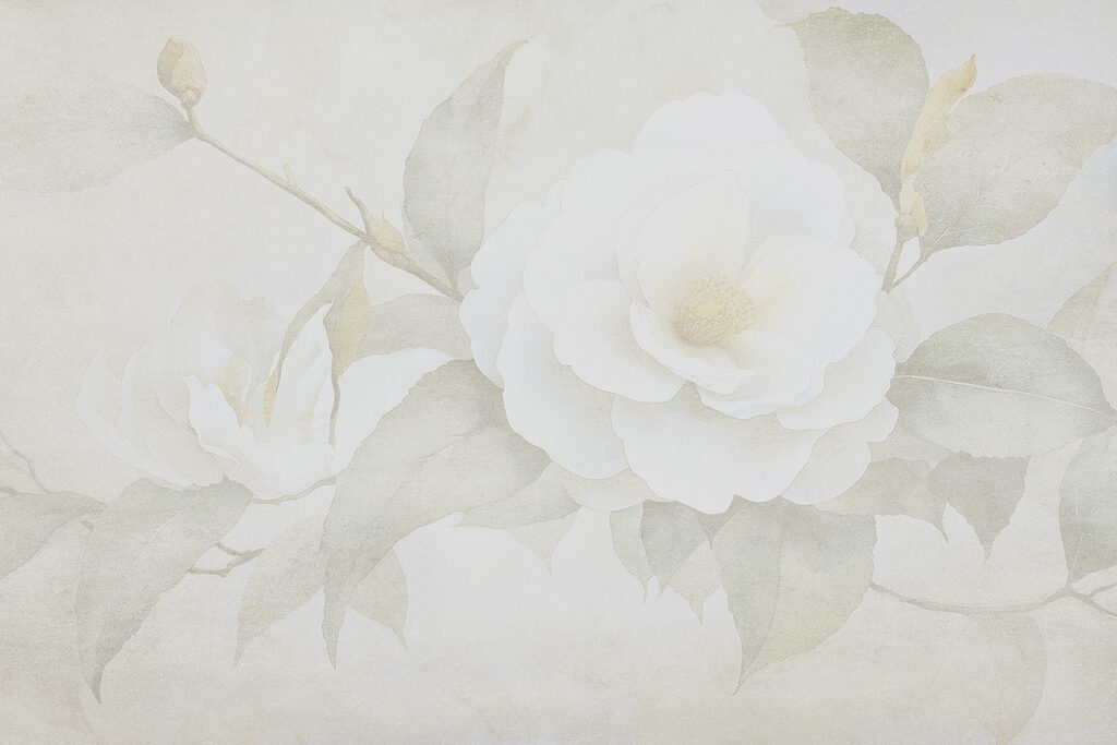 White flower with green leaves