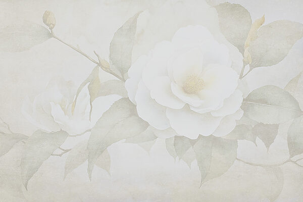 White flower with green leaves