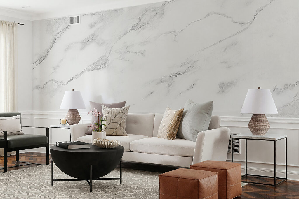 White marble surface with black veins