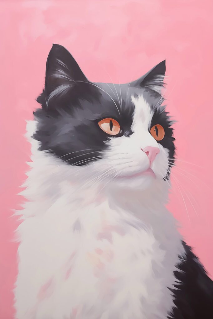 Black and white cat with orange eyes