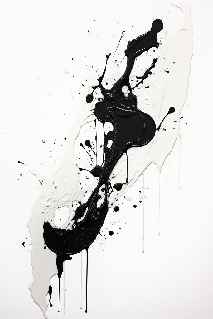 Black and white paint splattered on a white surface Black and white paint splattered on a white surface