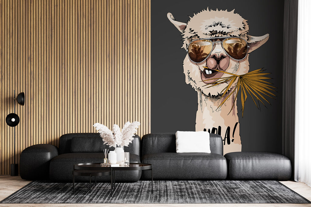 A llama wearing sunglasses and eating a leaf A llama wearing sunglasses and eating a leaf