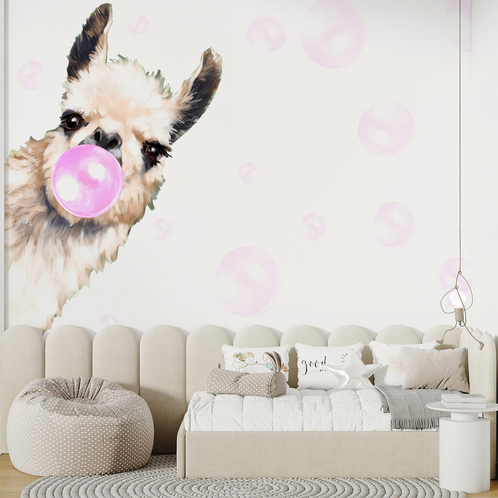 A llama blowing a bubble