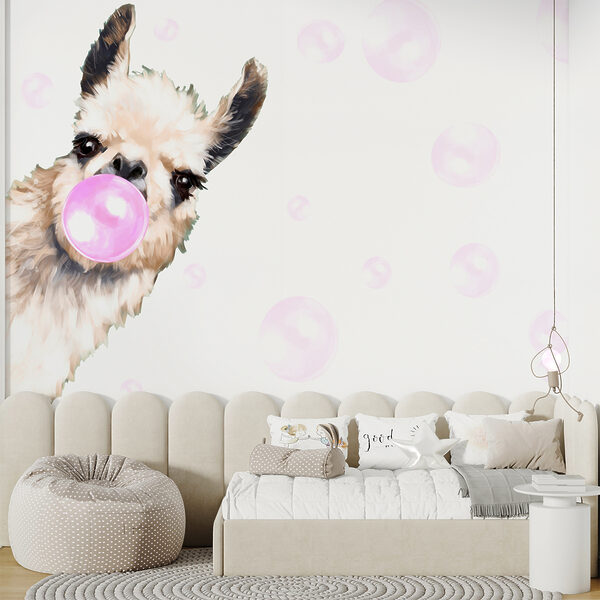 A llama blowing a bubble