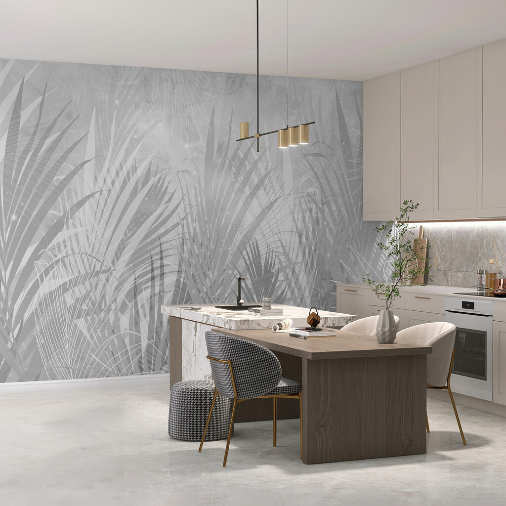 A grey and white background with plants A grey and white background with plants