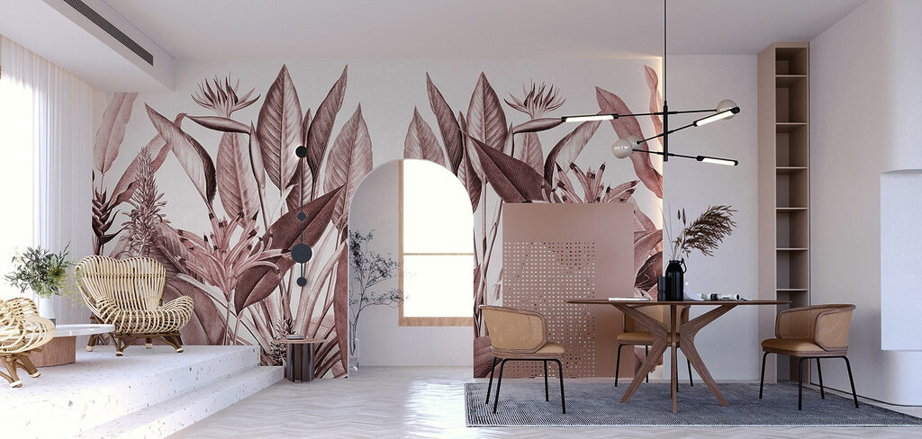 Tropical foliage in subtle hues