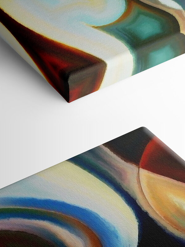 A colorful background with a couple of faces