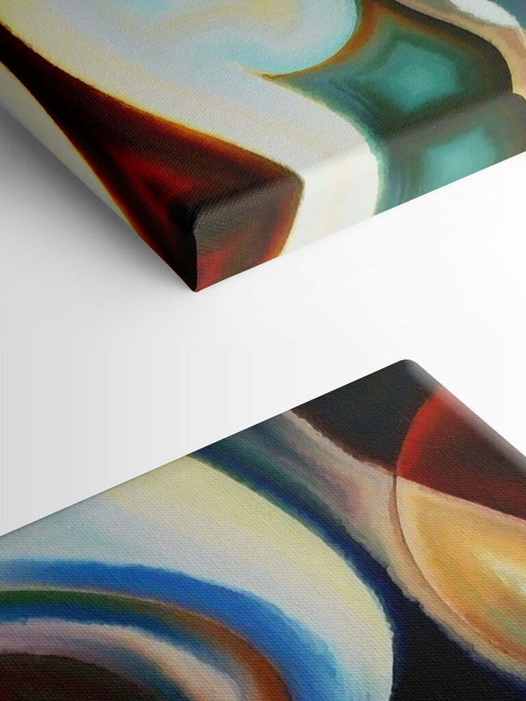 A colorful background with a couple of faces