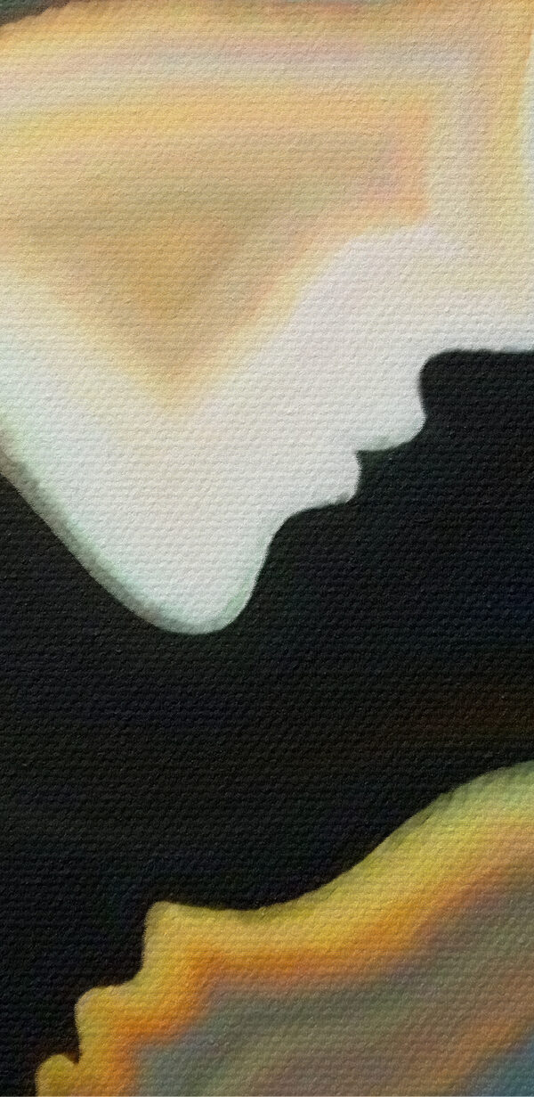 A colorful background with a couple of faces