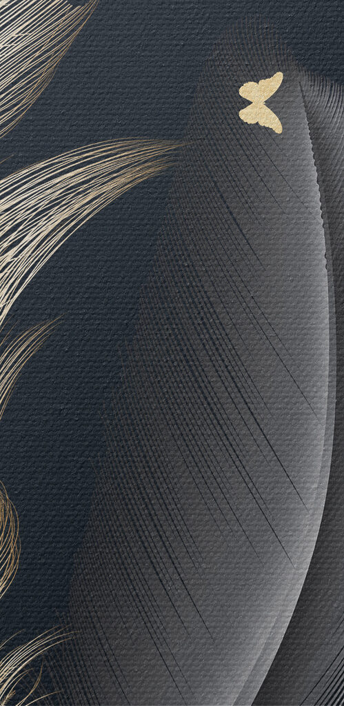 A group of feathers with butterflies