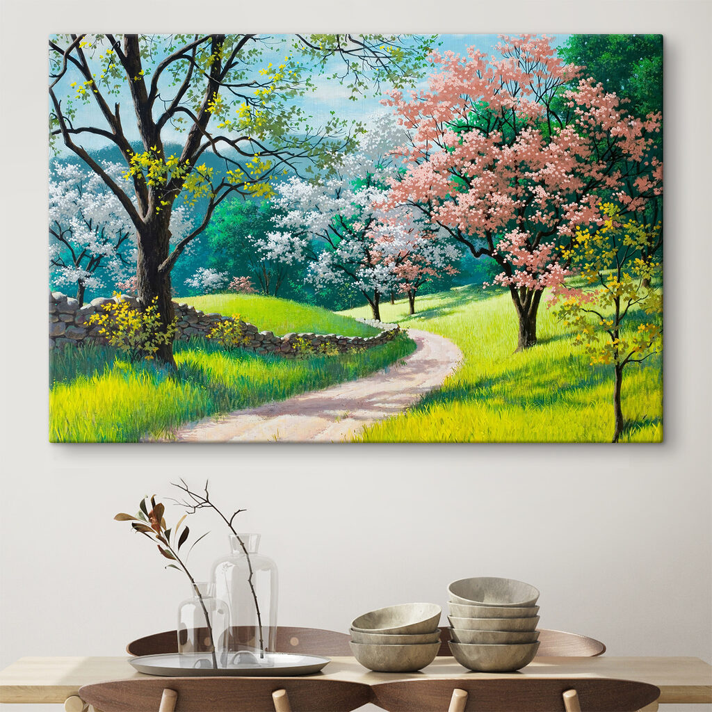 Blossoming trees along a winding path Blossoming trees along a winding path