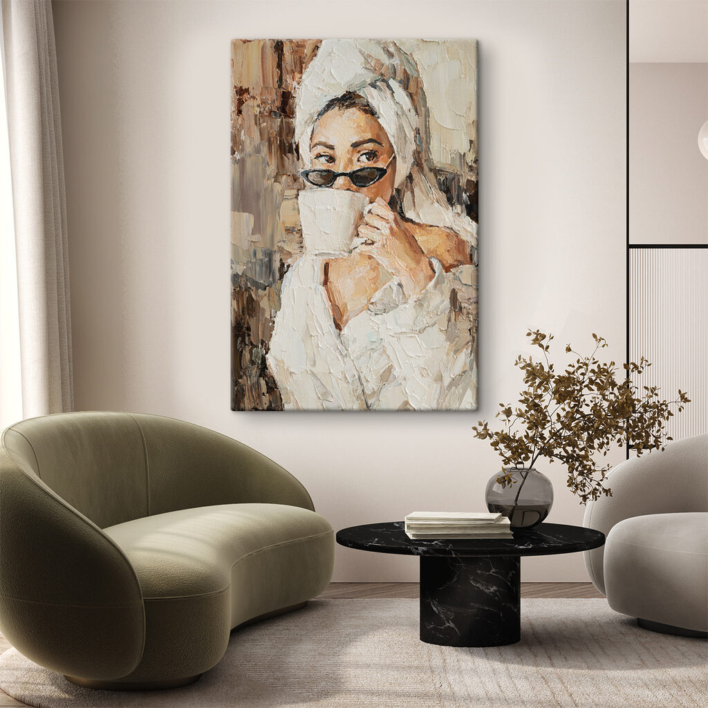 A painting of a woman holding a cup