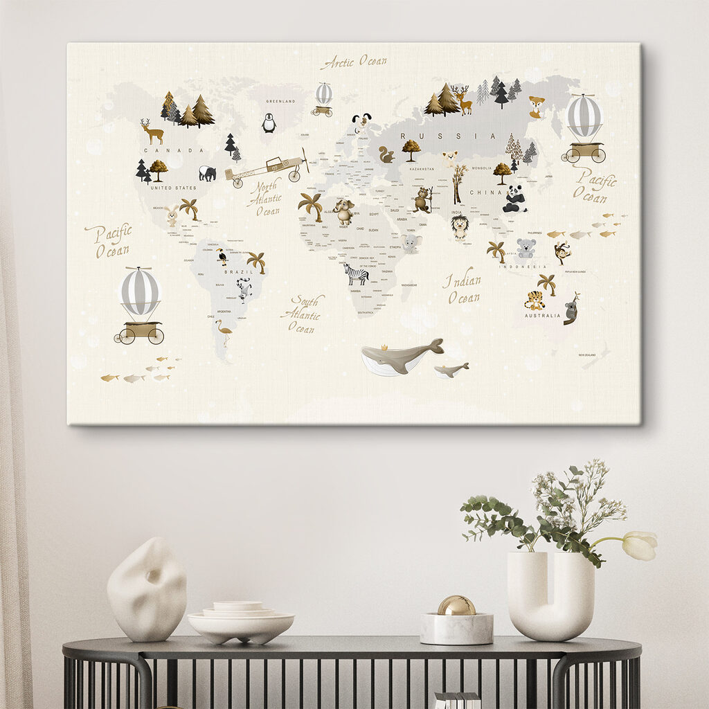A map of the world with animals