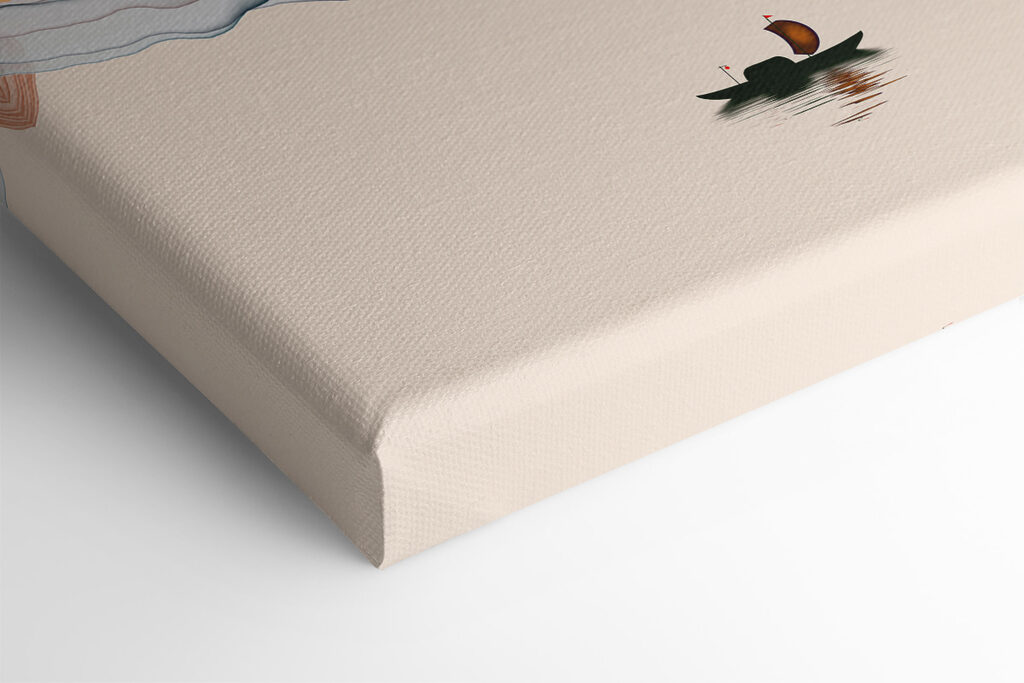 A painting of a boat in the water