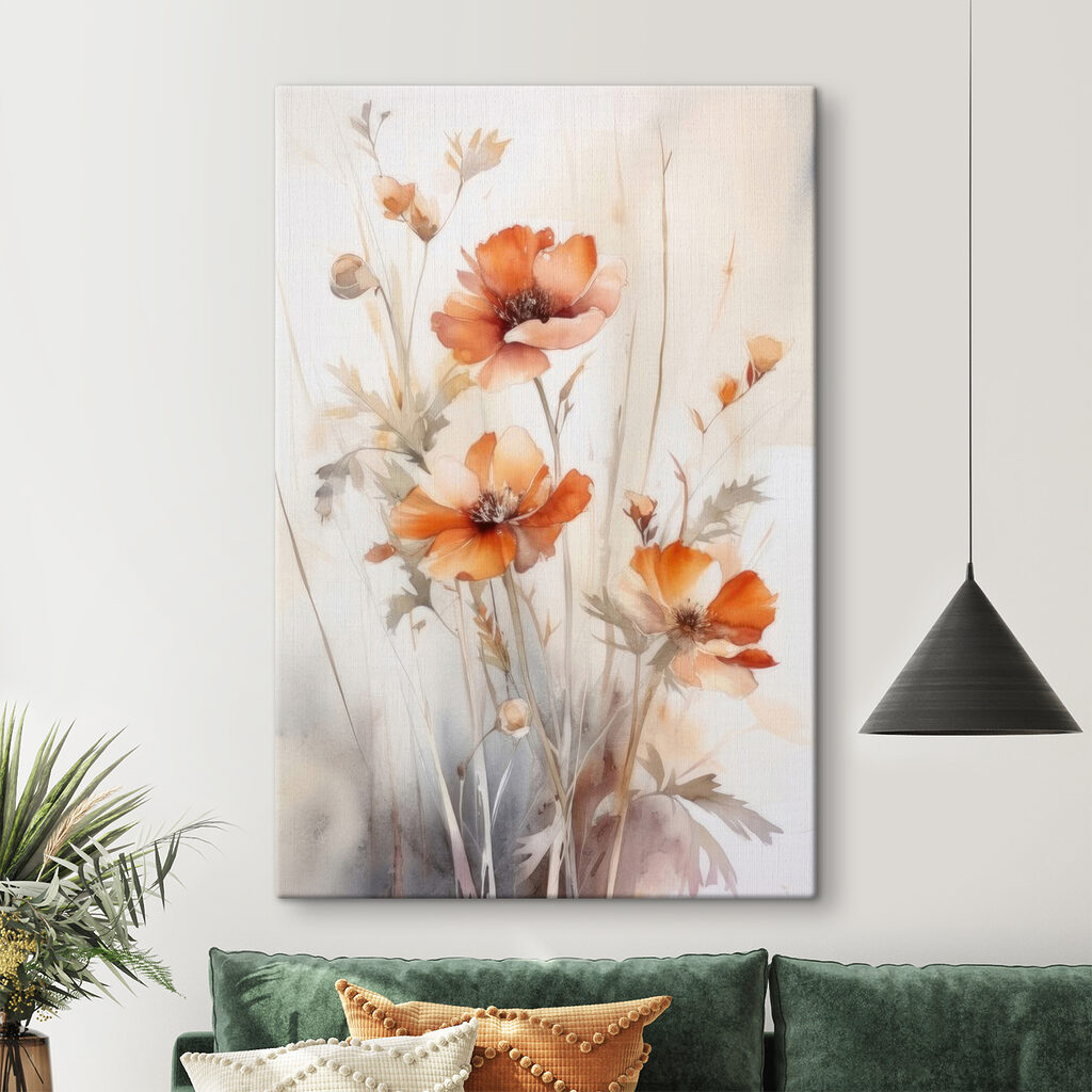 A painting of orange flowers