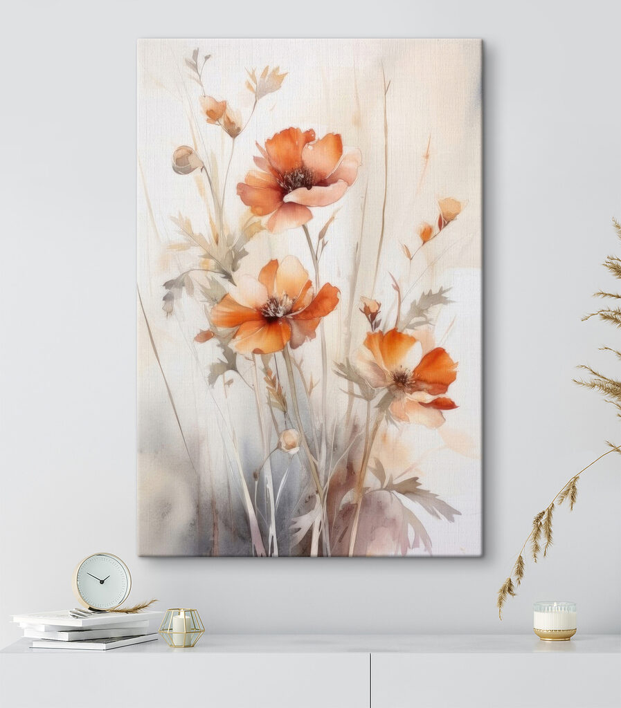 A painting of orange flowers