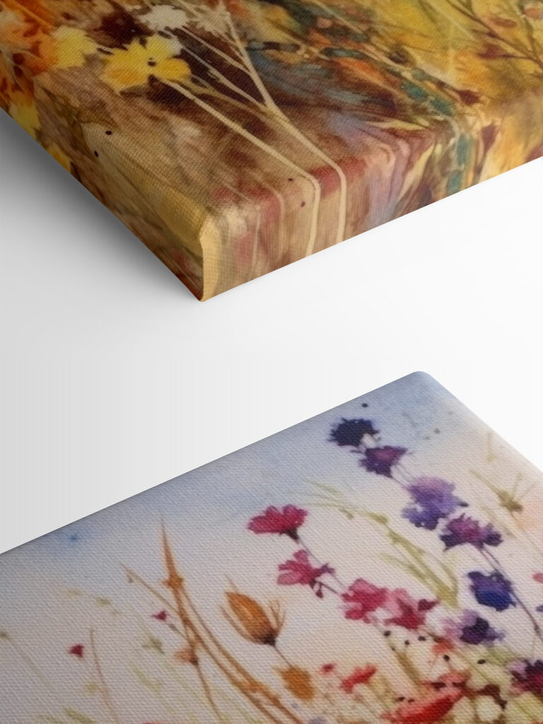 A painting of flowers in a field