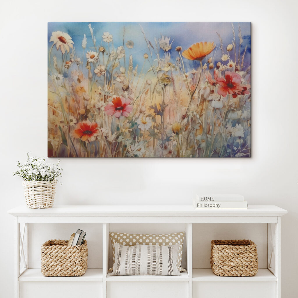 A painting of flowers and grass