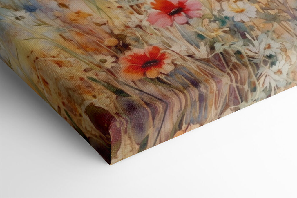 A painting of flowers and grass