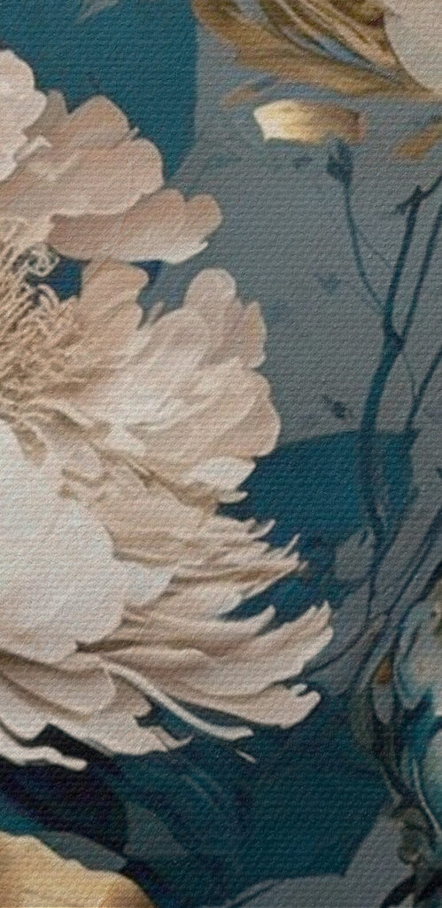 A painting of flowers and leaves